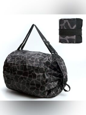 Set of (2) Black & Grey Giraffe Print Foldable Travel Duffel Bag